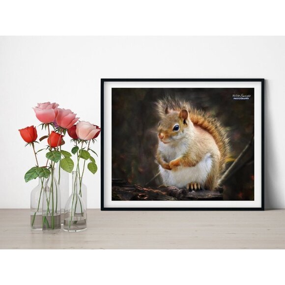 8x10 Squirrel Photography Cute Squirrel Oil Painting Print‎ - Picture 1 of 3